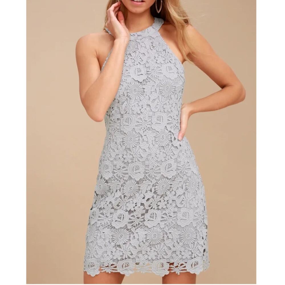 Lulus Women’s XS Dress Mini Love Poem Crochet Floral Lace Overlay Halter Neck
